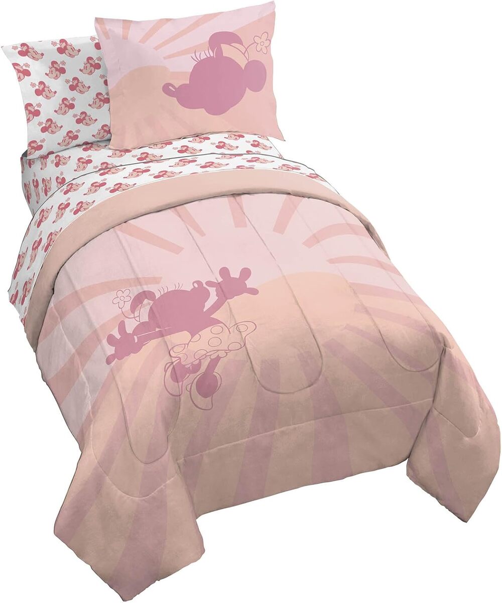 NEW Disney Minnie Mouse 7 Pc Full Comforter & Sheet Set Franco PINK
